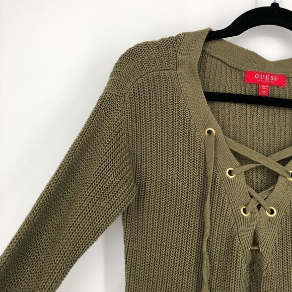 GUESS Khloe Lace-Up Sweater in Green - Picture 6 of 13